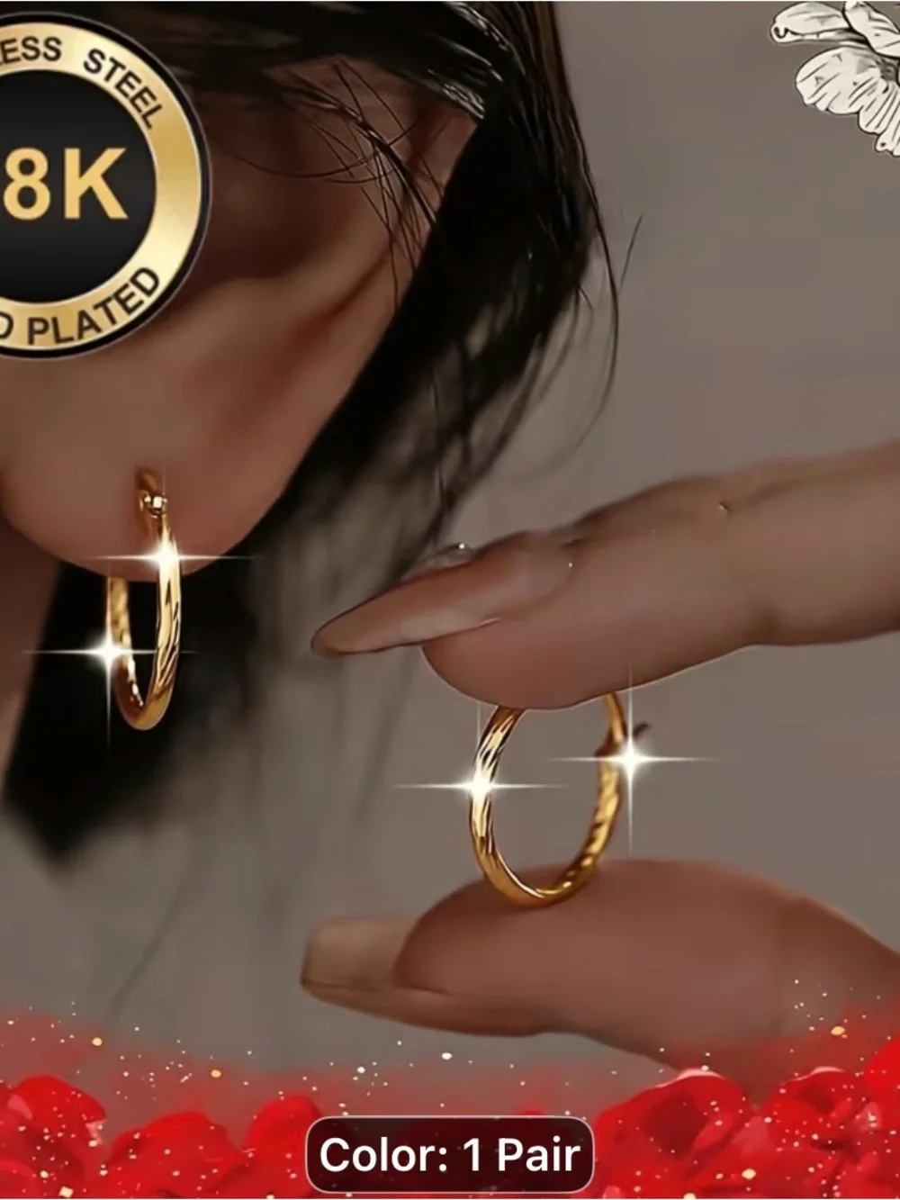 18K Gold-Plated Twisted Hoop Earrings - Women Jewelry